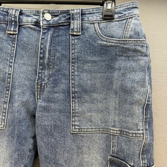 Kancan Jeans Women's 9/28 Blue Stone Washed Avery Straight Cargo Patch Pockets - Picture 2 of 14